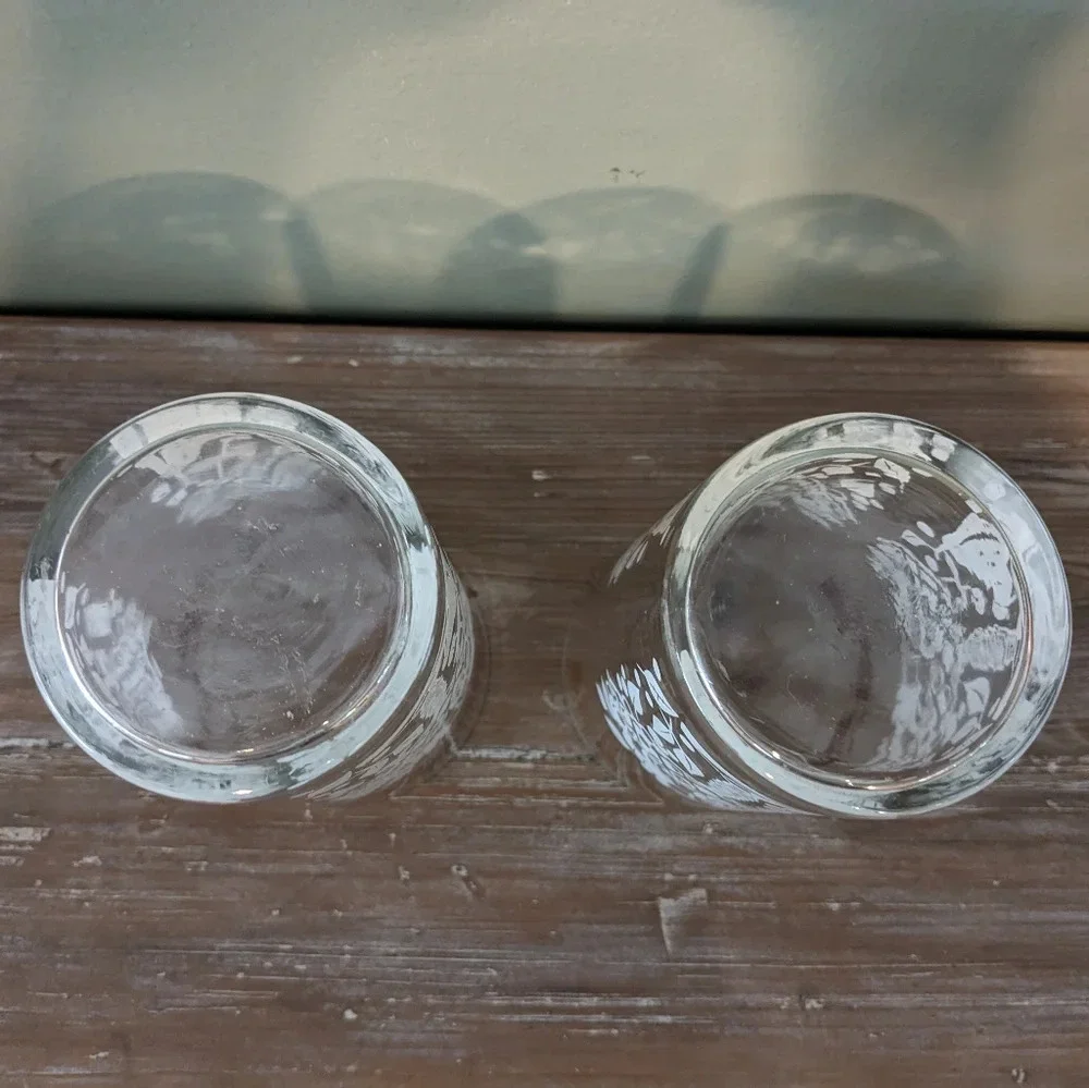 Vintage MCM 2 Hazel Atlas Tumbler Drinking Glasses Gold & White Fruit Basket